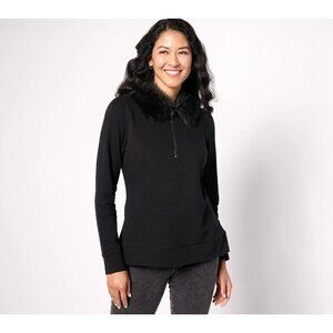Jingle Belles by Kim Gravel Faux Fur Half Zip Sweatshirt Black Small A624557